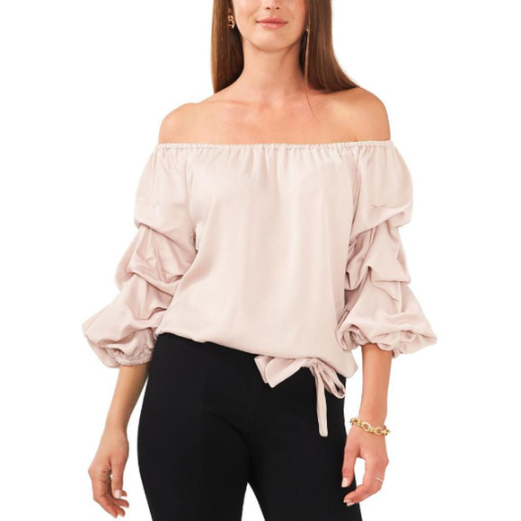 MSK Champage Gold Off The Shoulder ruched Blouse XL Formal Satin Gathered Top - Picture 1 of 10